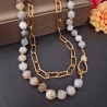 Conjunto Fio Aço e Colar Pedras Semi-Preciosas Cinza e Creme
