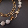 Conjunto Fio Aço e Colar Pedras Semi-Preciosas Cinza e Creme