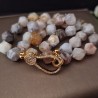 Conjunto Fio Aço e Colar Pedras Semi-Preciosas Cinza e Creme
