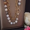 Conjunto Fio Aço e Colar Pedras Semi-Preciosas Cinza e Creme