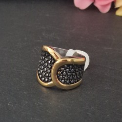 Pulseira Aço Inox Brilhantes Vermelhos - Dourada