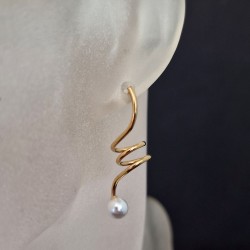 Brincos Aço Inox Espiral com Pérola - Dourado