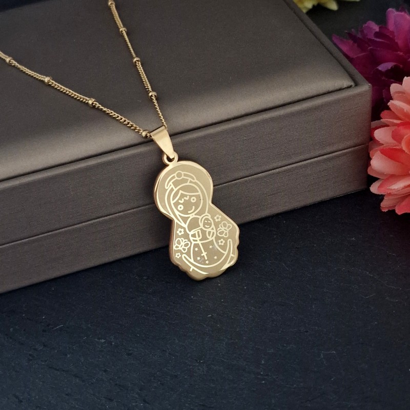 Colar Aço Inox Mãe com Bebé - Dourado Colar Aço Inox Mãe com Bebé - Dourado