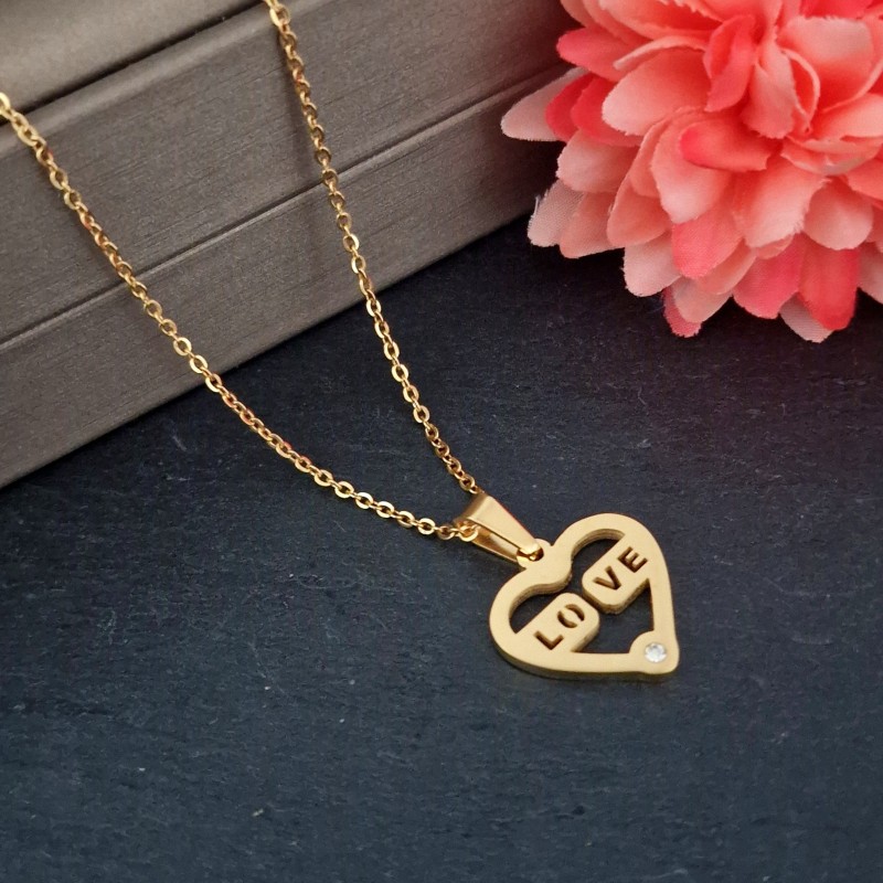 Colar Aço Inox Coração Love - Dourado Colar Aço Inox Coração Love - Dourado