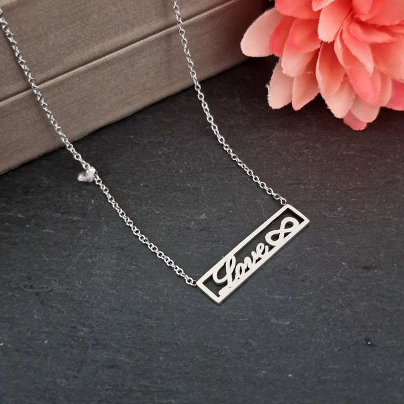 Colar Aço Inox Love Infinito com Brilhante - Prateado Colar Aço Inox Love Infinito com Brilhante - Prateado