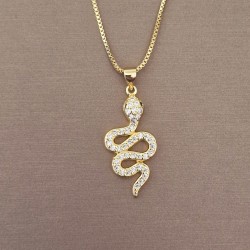 Colar Aço Inox com Cobra Modelo 14 - Dourado