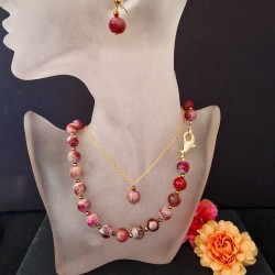 Conjunto Colar, Fio e Brincos Pedras Facetadas com Fecho Pinguim