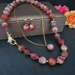 Conjunto Colar, Fio e Brincos Pedras Facetadas