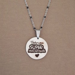 Fio Aço Inox Tenho uma Super Madrinha com Missanga Preta - Prateado