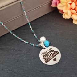 Fio Aço Inox Tenho uma Super Madrinha com Missanga Azul - Prateado