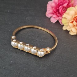 Pulseira Aço Inox 5 Pérolas - Dourada