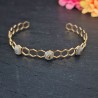Pulseira Aço Inox Cuff Efeito Favo de Mel com Pedrinhas Labradorite - Dourada