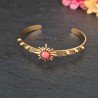 Pulseira Aço Inox Cuff Estrela com Pedra Ágata Coral - Dourada
