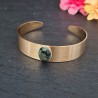 Pulseira Aço Inox Cuff Pedra Oval Labradorite - Dourada