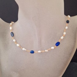 Colar Pérola do Rio e Pedras Lapis Lazuli