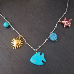Fio de Algodão com Motivos Verão - Azul Mar