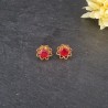 Brincos Aço Inox Flor com Cristal Vermelho - Dourado