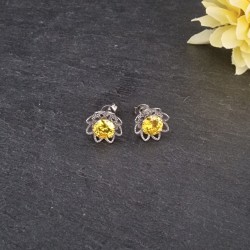 copy of Brincos Aço Inox Flor com Cristal Amarelo - Dourado
