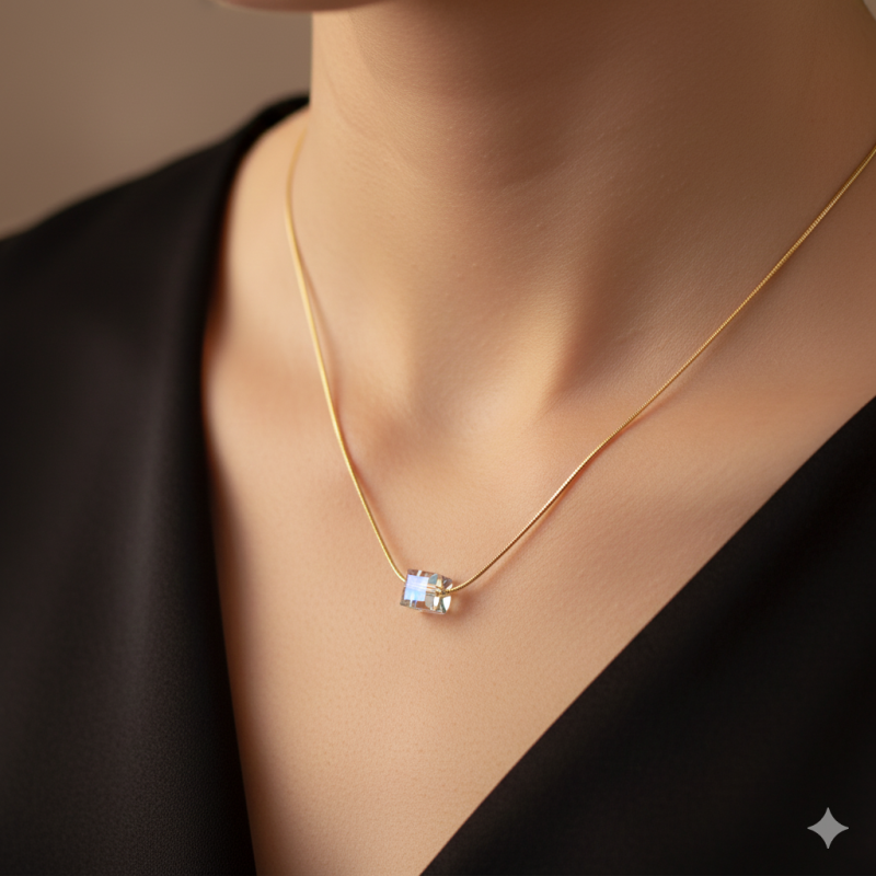 Fio Aço Inox Snake Cubo Cristal - Dourado