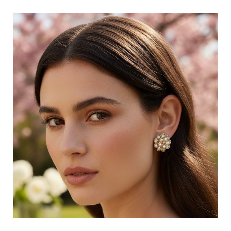 Brincos Aço Inox Trabalhados com uma Pérola - Dourado másolata