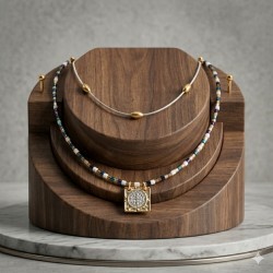 Conjunto de 2 Fios Aço e Missanga Mix Color Azul - Dourado