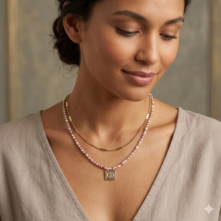 Conjunto de 2 Fios Aço e Missanga Mix Color Creme - Dourado