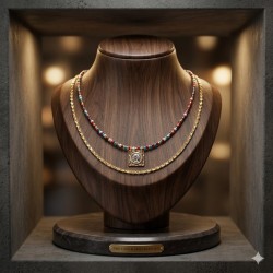 Conjunto de 2 Fios Aço e Missanga Mix Color Vermelho - Dourado